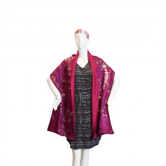 Silk scarf hand-embroidered with flower and leaf 40*200 cm-Model 4